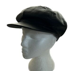 VERSACE Jeans Couture Hat Black Leather Newsboy Cap Made Italy Size 56 US Medium